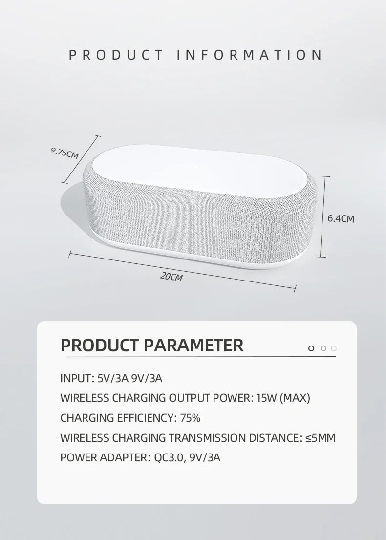 4 in1 Alarm Clock with Wireless Charging /Wireless Speaker/Night Light & Temperature Display