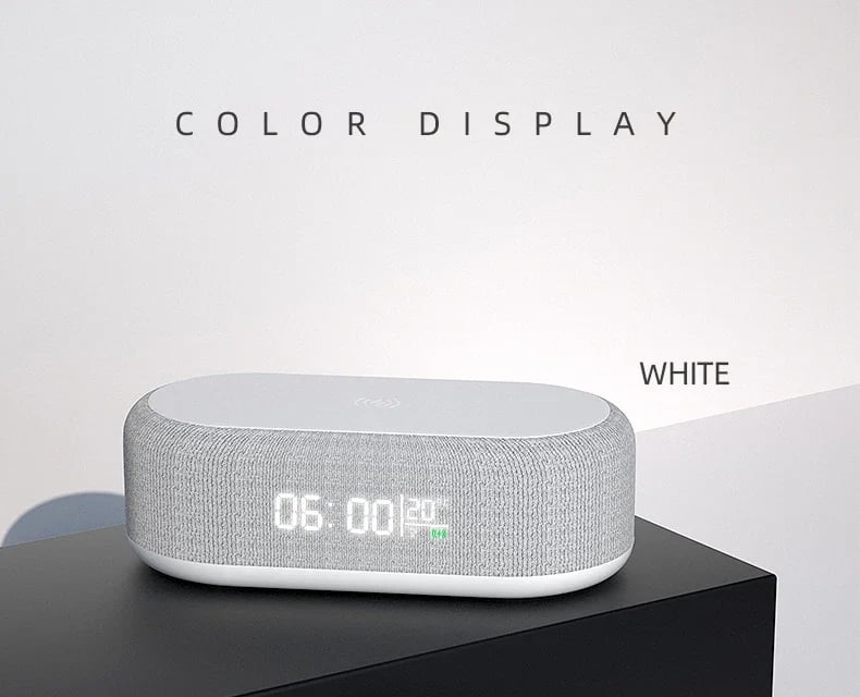 4 in1 Alarm Clock with Wireless Charging /Wireless Speaker/Night Light & Temperature Display