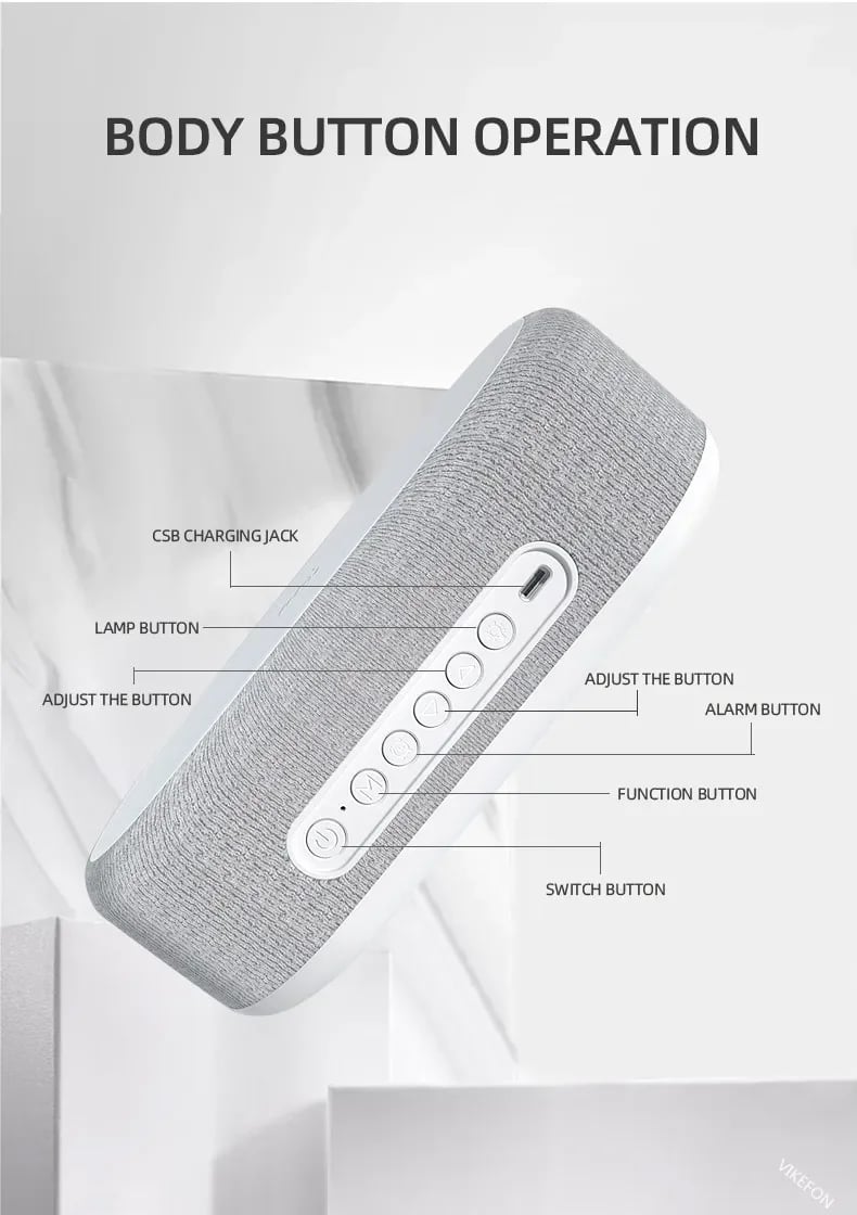 4 in1 Alarm Clock with Wireless Charging /Wireless Speaker/Night Light & Temperature Display