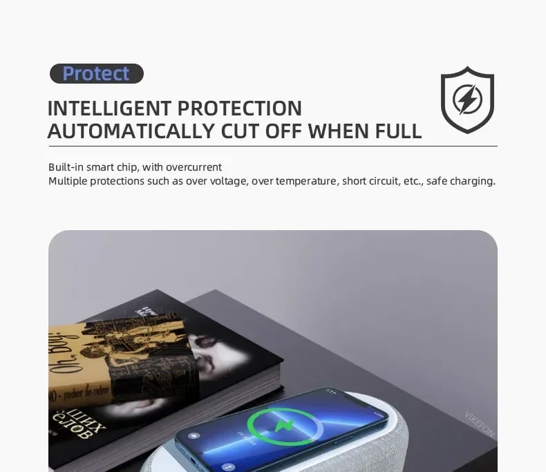 4 in1 Alarm Clock with Wireless Charging /Wireless Speaker/Night Light & Temperature Display